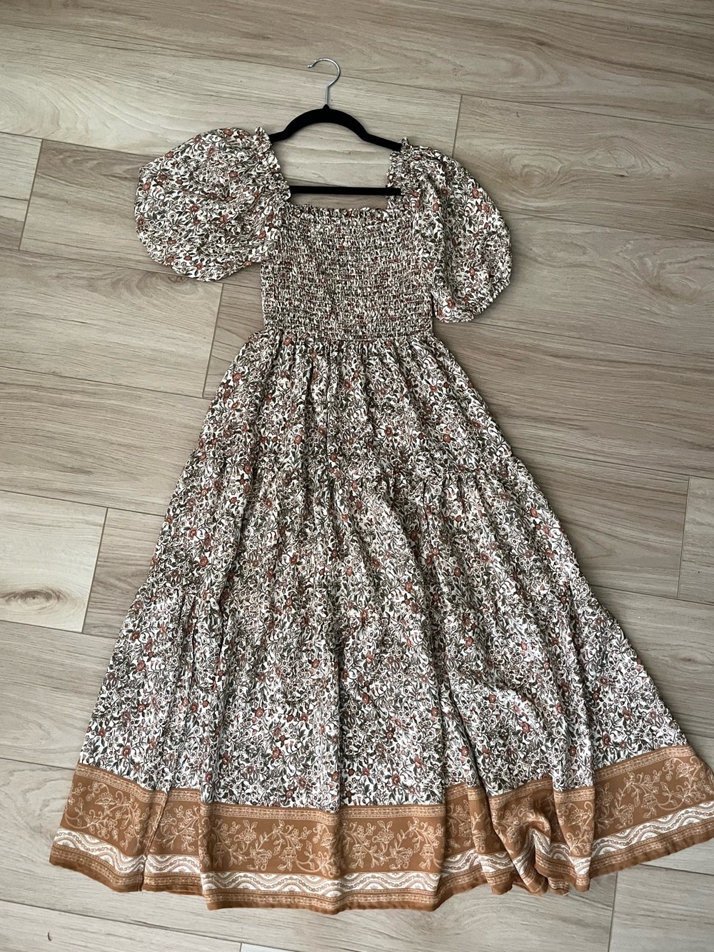 Francesca's Collections Floral Midi Dress in Cream and Brown